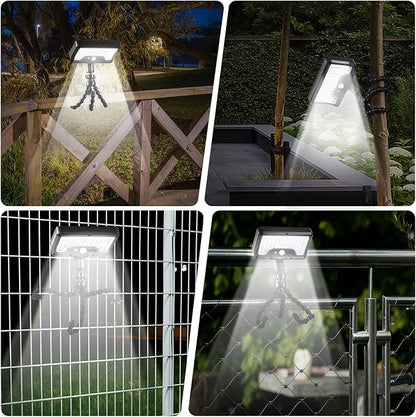 Solar Motion Lights Outdoor with Flexible Octopus Tripod, USB & Solar Powered Motion Sensor Lights with 92 LEDs(600LM,6000K), IP65 Waterproof Motion Activated Light for Fence, Camping, Gutter(2 Pack)