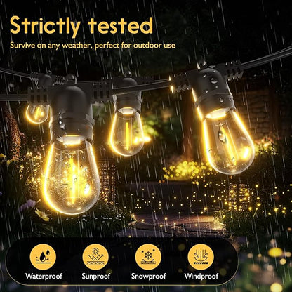 Outdoor String LED Patio Lights - 60Ft 18M Outside Waterproof Light with Remote Dimmable S14 Shatterproof Bulb Connectable Hanging Outdoor Electric Lighting for Backyard Yard Gazebo Porch Party