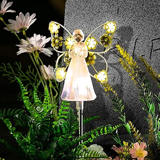 Solar Garden Lights 2pcs Fairy Garden Ornaments Outdoor Solar Pathway Lights, Flower Fairy Resin Figurine Lamp for Courtyard Lawn, Commemorate Gift (Color : Yellow)