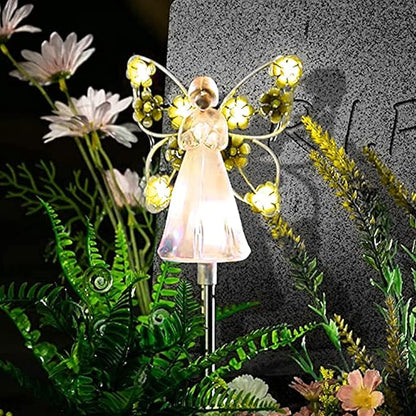 Solar Garden Lights 2pcs Fairy Garden Ornaments Outdoor Solar Pathway Lights, Flower Fairy Resin Figurine Lamp for Courtyard Lawn, Commemorate Gift (Color : Yellow)