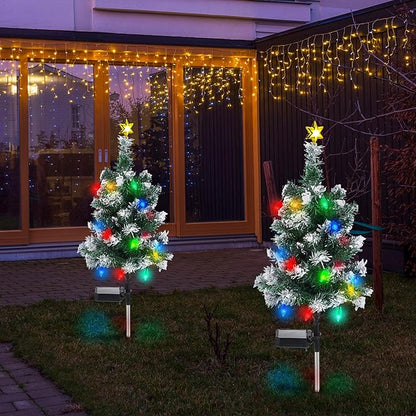 Baquler 2 Pcs Solar Christmas Tree Garden Stake Lights Outdoor Christmas Tree Lighted Yard Decorations Multicolor LED Solar Stakes for Pathway Lawn Patio Xmas Ornament(Strawberry)