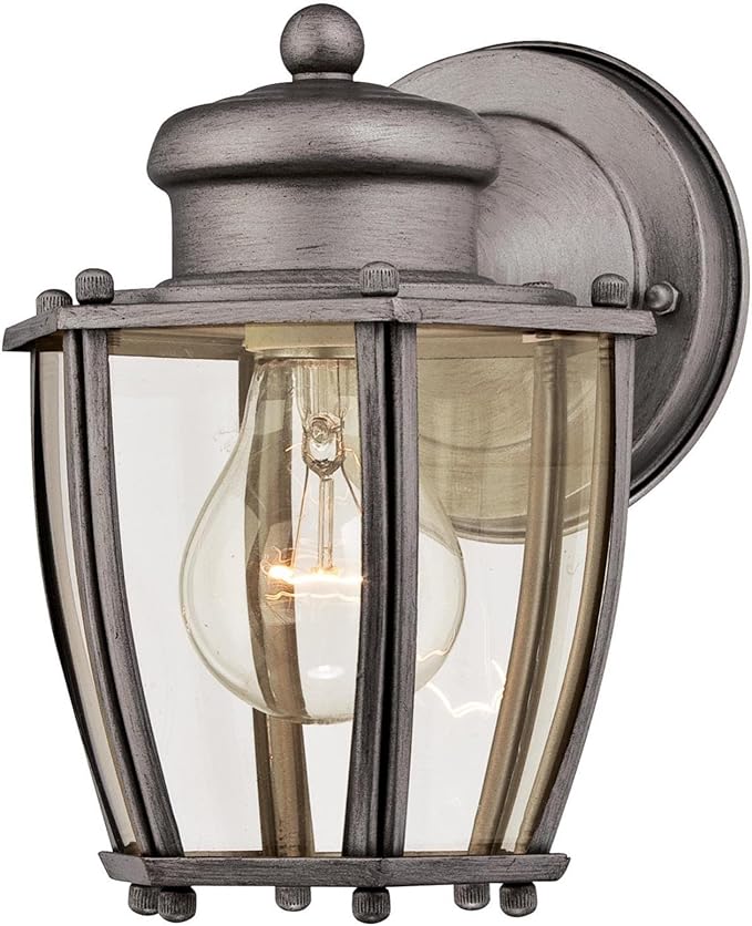 Westinghouse Lighting 6468800 One-Light, Antique Silver Finish with Clear Curved Glass Outdoor Wall Fixture | Lumora