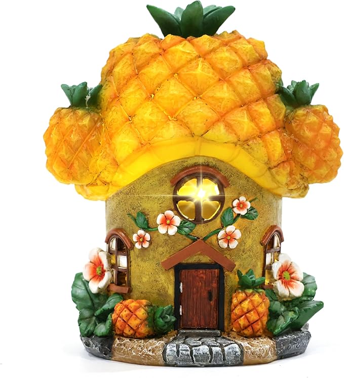 Solar Fairy Garden Houses - Fairy Garden Accessories Pineapple Houses for Outside Porch Backyard Yard Lawn Flower Bed Decor