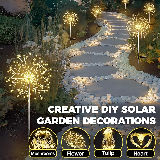 suddus Solar Garden Lights Outdoor Waterproof Decorative, 2Pack 150LED Firework Lights, Solar Fairy Lights for | Lumora