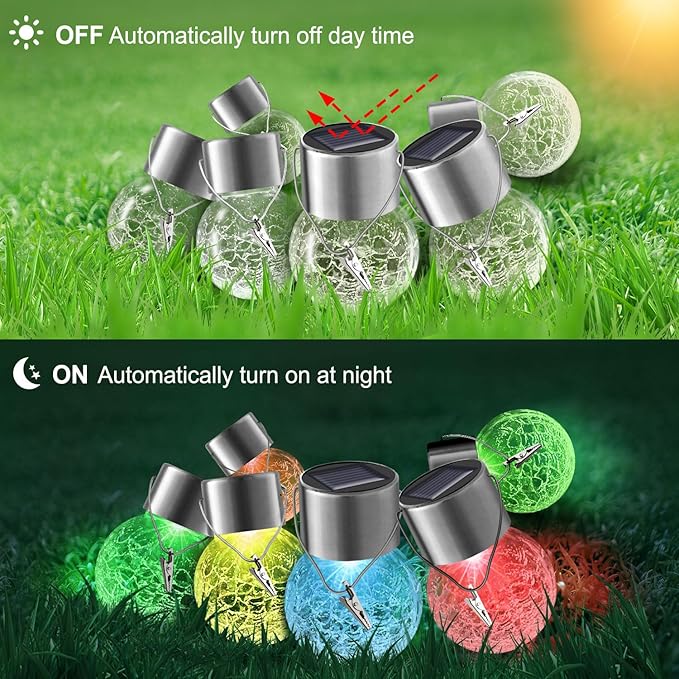 12 Pack Hanging Solar Lights Outdoor Decorative, Waterproof Solar Globe Lantern with Handle and Clip, Solar Powered | Lumora
