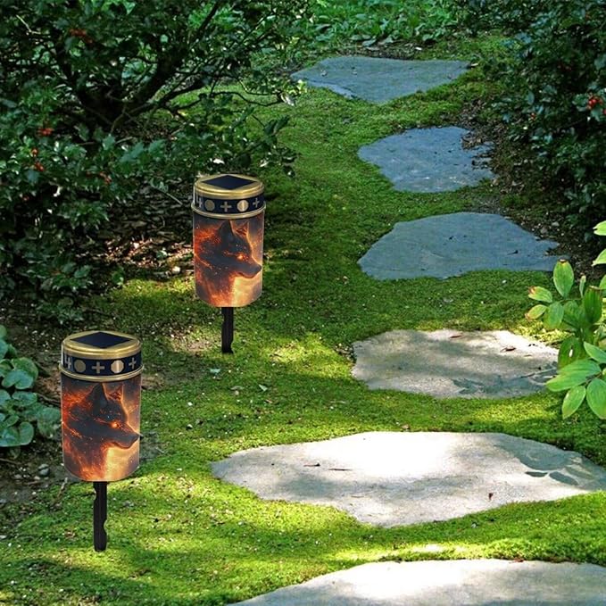 Outdoor Solar Garden Lights,Cool Wolf Waterproof Solar Outdoor Lights,Solar Stake Lights for Cemetery Grave Garden Patio Yard Lawn Decoration