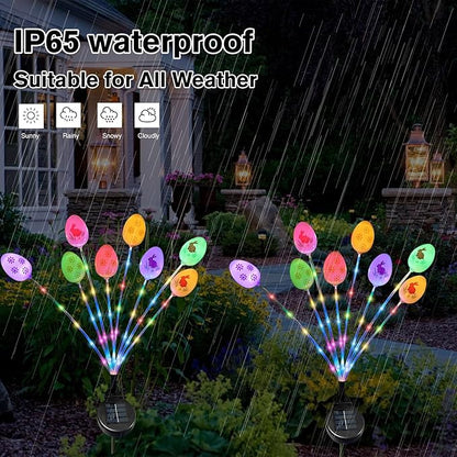 2 Pack Solar Easter Egg Light Outdoor Garden Pathway Solar Stake Light Colorful Eggs Swaying Firefly Light Waterproof Spring Yard Lawn Decor