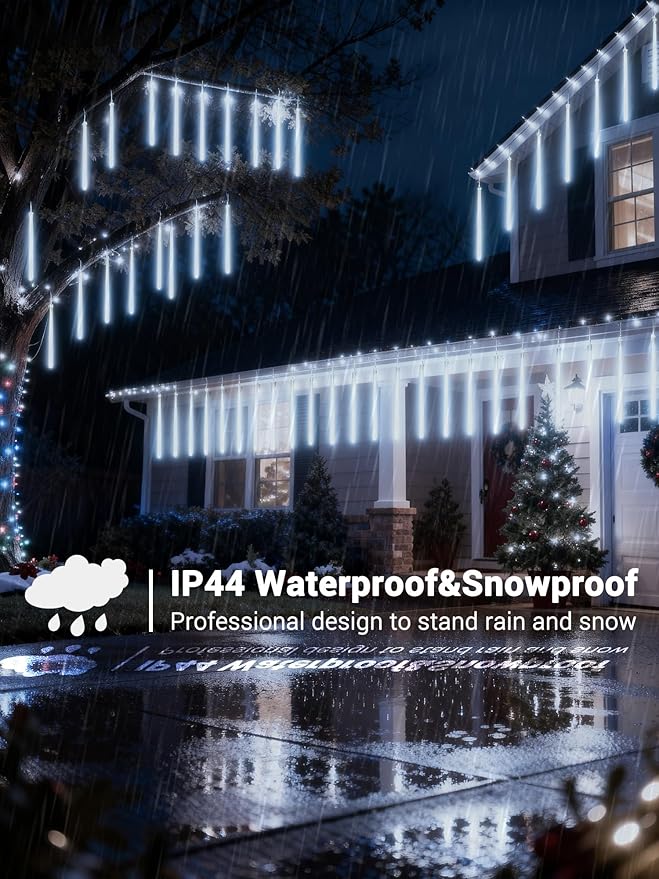Flacchi Meteor Shower Icicle Lights - 5 Tubes 20" Each 270 LED Cascading Raindrop Lights, Timer Outdoor Waterproof | Lumora