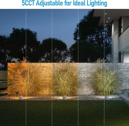 LEONLITE 5CCT LED Rock Lights Outdoor, 5W Low Voltage Landscape Spot Light for Garden, Yard, Decorative Stone Light, 12-24V AC/DC, CRI90, 200lm, IP65 Waterproof, Round, Light Gray, Pack of 4
