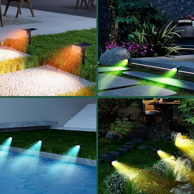 Solar Lights Outdoor Waterproof, 4 Pack RGB Solar Spot Lights Outdoor, 16 LED High Brightness Landscape Lighting, 1800mAh 8 Modes Solar Outdoor Lights for Yard Garden Decor, IP65