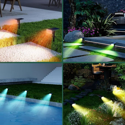 Solar Lights Outdoor Waterproof, 4 Pack RGB Solar Spot Lights Outdoor, 16 LED High Brightness Landscape Lighting, 1800mAh 8 Modes Solar Outdoor Lights for Yard Garden Decor, IP65