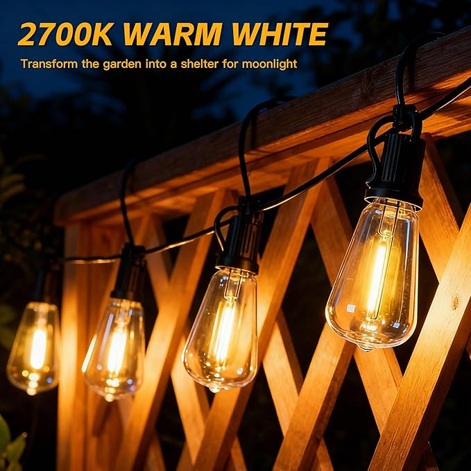 78(72+6) FTSolar String Lights Outdoor IP65Waterproof, Garden LightUSB & Solar Charging,With Remote And 36+2 LED Shatterproof Bulb 8 Light Modes,Dimmable solar lights,Decoration For Camping Backyard