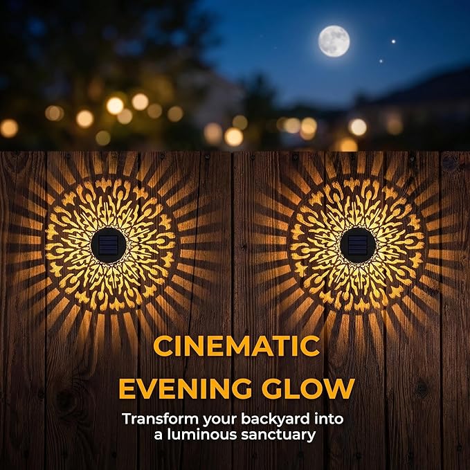 Solars Mandala Fence Lights Outdoors, Waterproof Decorative Mandala Solars Lights, Metal Solars Powered Deck Steps Walls Lights for Garden Yard Fence Patio Pathway (Mandala*2PCS)
