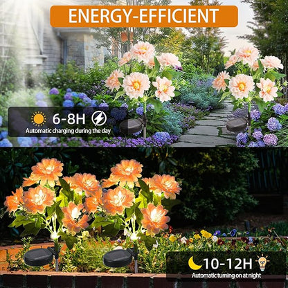 Solar Lights Outdoor Waterproof, 2 Pack Solar Garden Lights with 14 Realistic Dahlias/Zinnia, Garden Decor for Outside, Solar Powered Outdoor Lights for Yard, Garden Decorations, Patio Decor