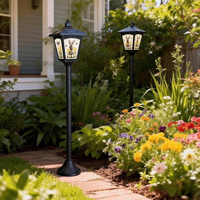 1 Pack 40" Solar Lamp Post Light with Removable Easter Bunny Design Panel, Waterproof LED Pathway Light Cool White | Lumora