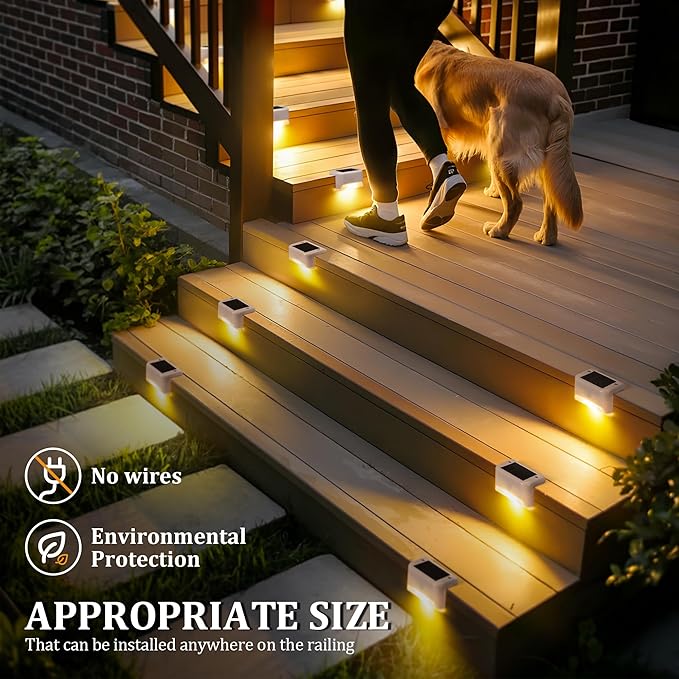 Solar Deck Lights Outdoor Waterproof, Solar Powered Fence Lights for Outside Stairs, Step, Yard, Patio, Garden and Pathway Decor(Warm White) 16Pack