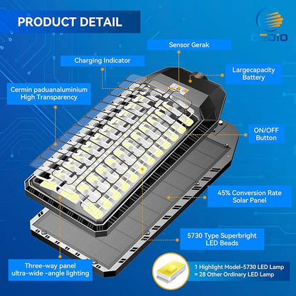 CEDIO 12000W Commercial Grade Solar Street Light, IP67 Waterproof Heavy Duty LED Flood Light with Remote & Motion Sensor, Dusk to Dawn Security Light for Parking Lot, Farm, Property, Yard
