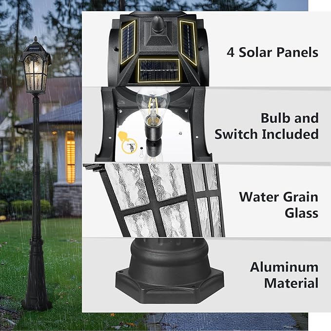 Emliviar 85.4" Black Solar Powered Street Light Fixture for Pathway with Remote - Outdoor Security Flood Light | Lumora