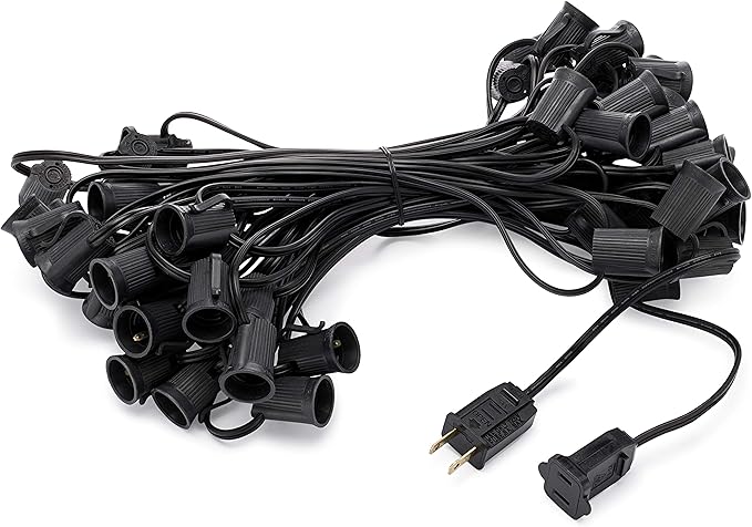 Holiday Lighting Outlet C9 Christmas Light String, Patio Event Lighting, Black Cord, 12" Socket Spacing, E17 (50') | Lumora