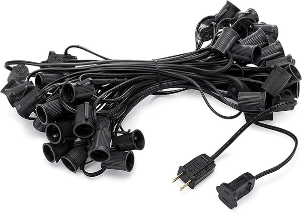 Holiday Lighting Outlet C9 Christmas Light String, Patio Event Lighting, Black Cord, 12" Socket Spacing, E17 (50') | Lumora