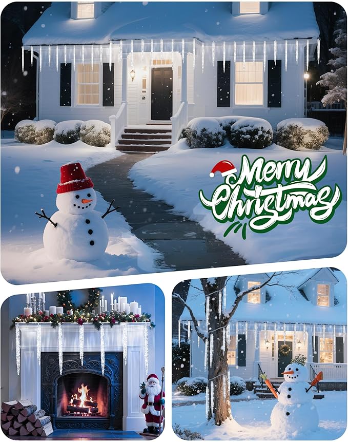 Minetom Christmas Icicle Lights - 2 Pack Total 200 LED 40 Tubes Twinkling Crystal Icicle String, Connectable | Lumora