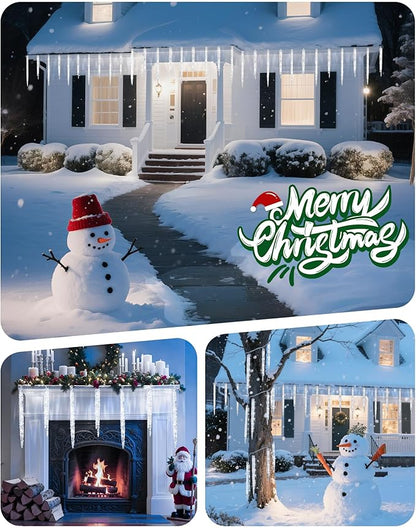 Minetom Icicle Lights Outdoor with Clips, 20ft 100 LED 20 Tubes Twinkling White Christmas String Lights, Connectable Waterproof Hanging Icicle String Light Plug in for Eave Holiday Outdoor