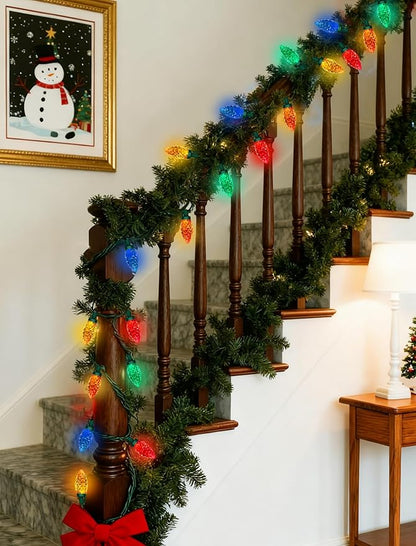 C9 Christmas Lights Outdoor, 26FT 50 LED Waterproof Connectable String Lights for Christmas Tree Roofline Holiday Party Indoor Outdoor Garden Patio Backyard Cafe Xmas Decoration (Multi-Colored)