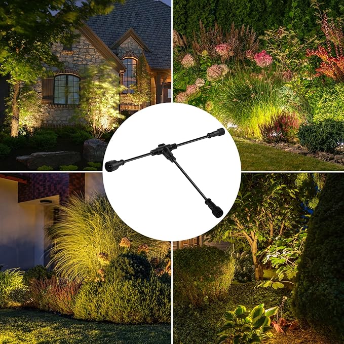 SUNTHIN 8 Pack Outdoor Landscape Lighting with Dusk to Dawn Sensor Controller, Bundled 9.8FT T Shape Extension Cord | Lumora