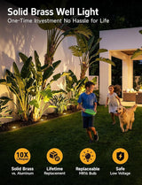 Gardenreet Landscape Low Voltage Well Light - Brass 12V in-Grade Lighting, Wired LED Electric Replaceable Bulb | Lumora