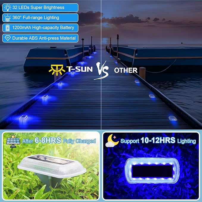 T-SUN Solar Deck Lights Outdoor Waterproof, Deck Lights Solar Powered, Driveway Marker Light for Fence Front Door | Lumora
