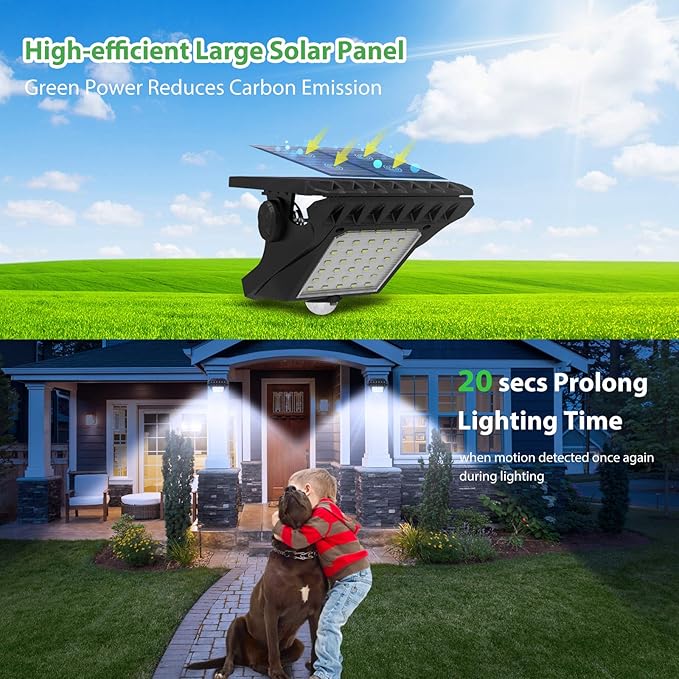 Tryme 45LEDs Solar Lights Outdoor Clip Motion Sensor Lights 3 Modes 3 Mounting Ways IP65 Waterproof Security Light | Lumora