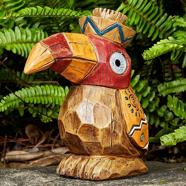 Solar Tiki Statue-WoodWoodpecker Bird-Garden Hawaiian - Solar Outdoor Light Garden Sculptures & Statues Totem Pole | Lumora