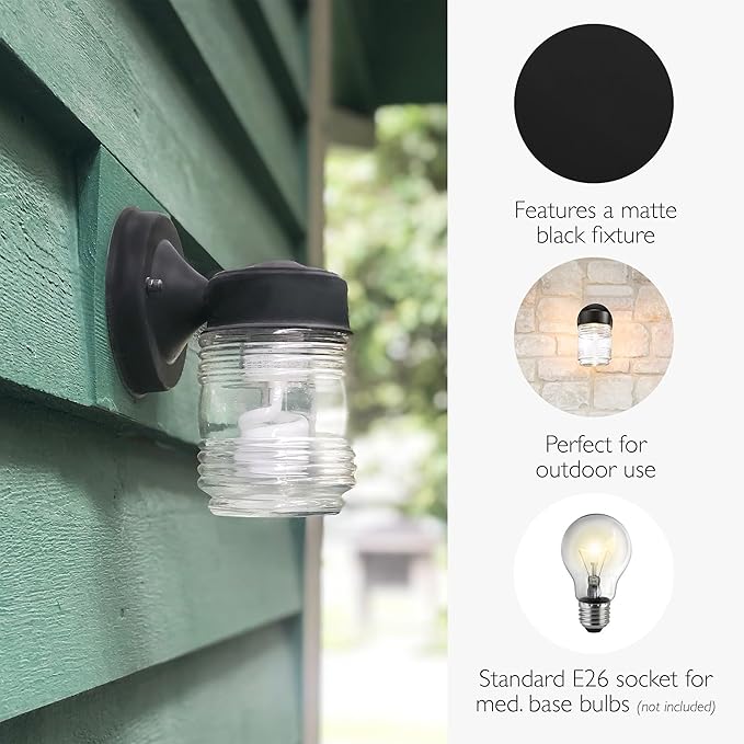 Design House 587246 Jelly Jar Indoor/Outdoor Integrated LED Wall Light, Black