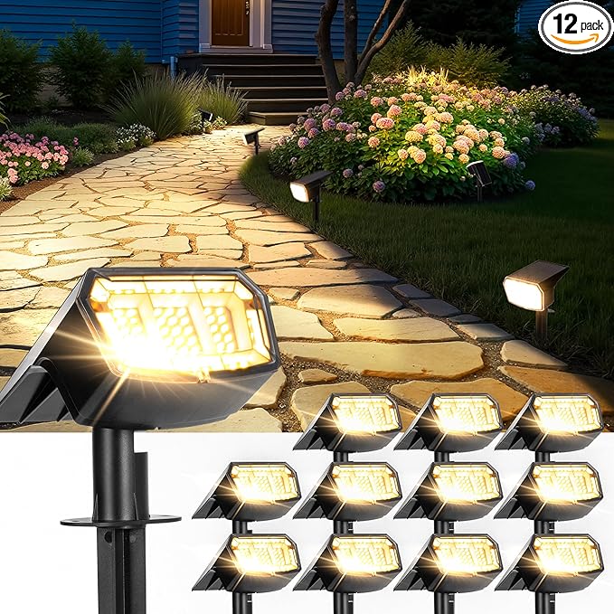 Solar Spot Lights Outdoor IP67 Waterproof 12 Pack, 63 LED 3 Modes Solar Landscape Spotlights for Yard Garden | Lumora