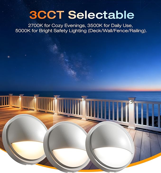CLOUDY BAY [12 Pack] 3CCT Low Voltage LED Deck Lights Outdoor,2700K/3500K/5000K Selectable,Landscape Step Stair | Lumora