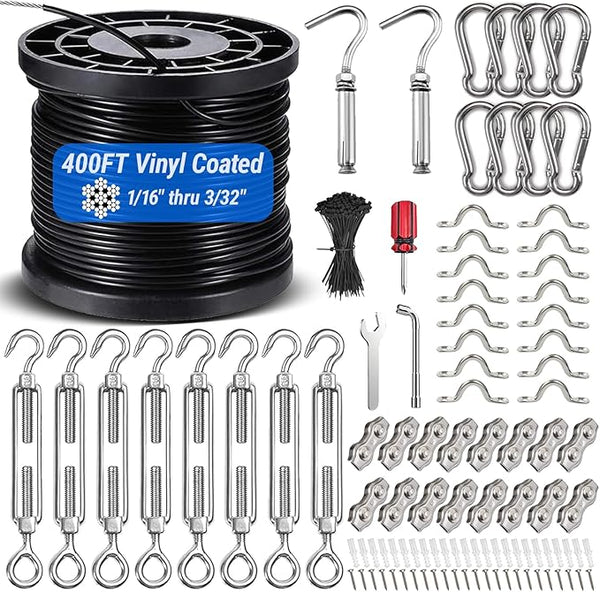 String Light Hanging Kit with 400FT Vinyl Coated 304 Stainless Steel Wire Rope, Globe String Light Suspension Kit | Lumora