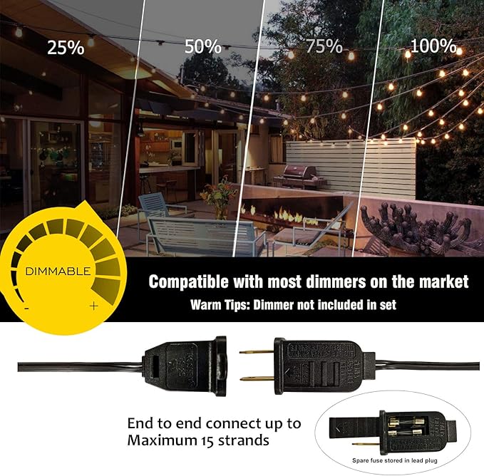 DAMAING Outdoor String Lights LED 50Feet G40 Globe Patio Lights with 27 Edison Plastic LED Bulbs,2700K Warm Glow | Lumora