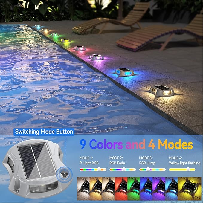 LumiZen 12Pack Solar Deck Lights Driveway Dock Light, 12 Color Modes Led IP67 Waterproof Outdoor Warning Step | Lumora