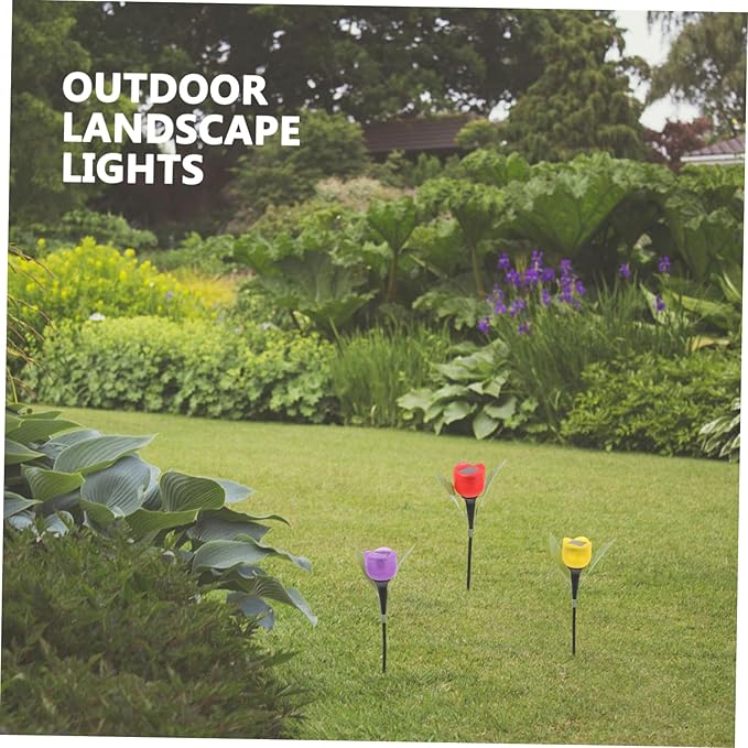 BESPORTBLE 3pcs Solar Led Garden Lights Weatherproof Tulip Shape Solar Pathway Lights for Outdoor Use Auto Sensor Energy Saving for Patios Driveways and Landscapes