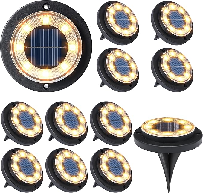 Flacchi Solar Lights Outdoor - Solar Powered Ground Lights Outdoor Solar Disk Light Waterproof Landscape Light for | Lumora