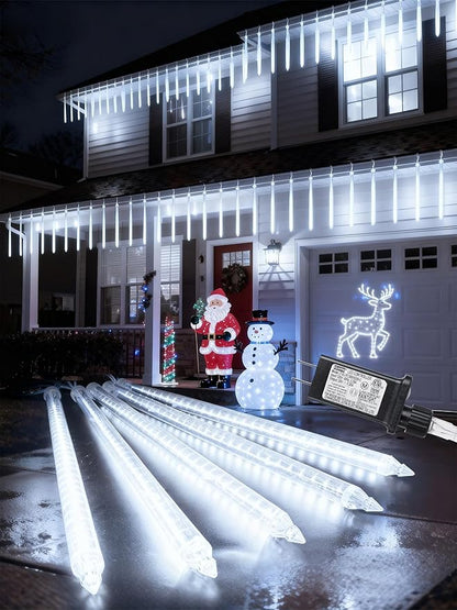 Flacchi Meteor Shower Icicle Lights - 5 Tubes 20" Each 270 LED Cascading Raindrop Lights, Timer Outdoor Waterproof Christmas Decorations for Holiday Party(Cool White)