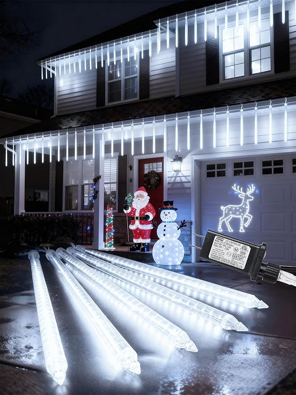Flacchi Meteor Shower Icicle Lights - 5 Tubes 20" Each 270 LED Cascading Raindrop Lights, Timer Outdoor Waterproof | Lumora