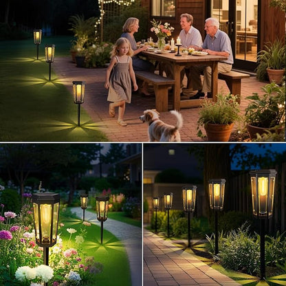 Solar Pathway Lights Outdoor, 4 Pack Bright Solar Lights Outdoor Waterproof, Bright Up to 10 Hrs, Auto On/Off Garden Lights for Yard, Landscape, Driveway, Walkway with 2 Lighting Modes