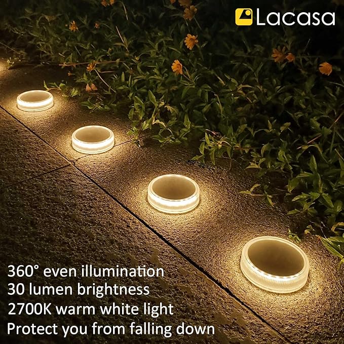 Lacasa Solar Deck Lights, 4 Pack 30LM Outdoor Solar Powered Step Lights, LED Dock Lights Warm White 2700K Light up | Lumora