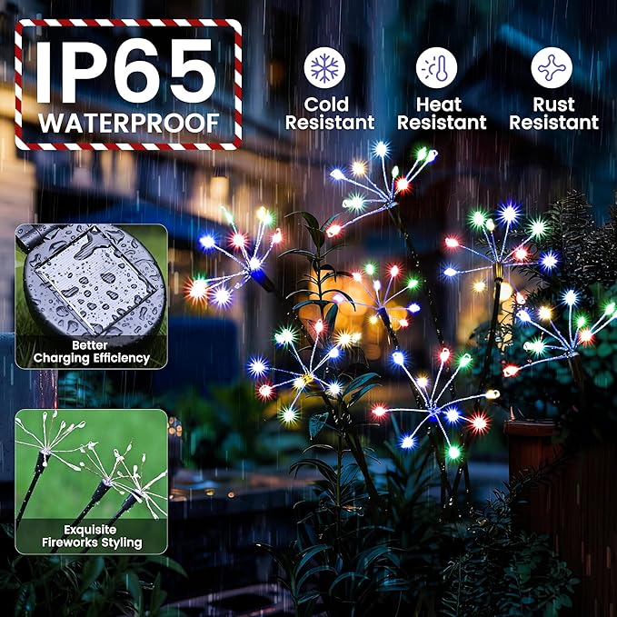 Solar Garden Lights Outdoor, Solar Garden Decor, Solar Fairy Lights, Gardening Supplies, Solar Powered Lights Waterproof for Yard Patio, Fairy Decor Firwork(4 Pack Multi-Colored)