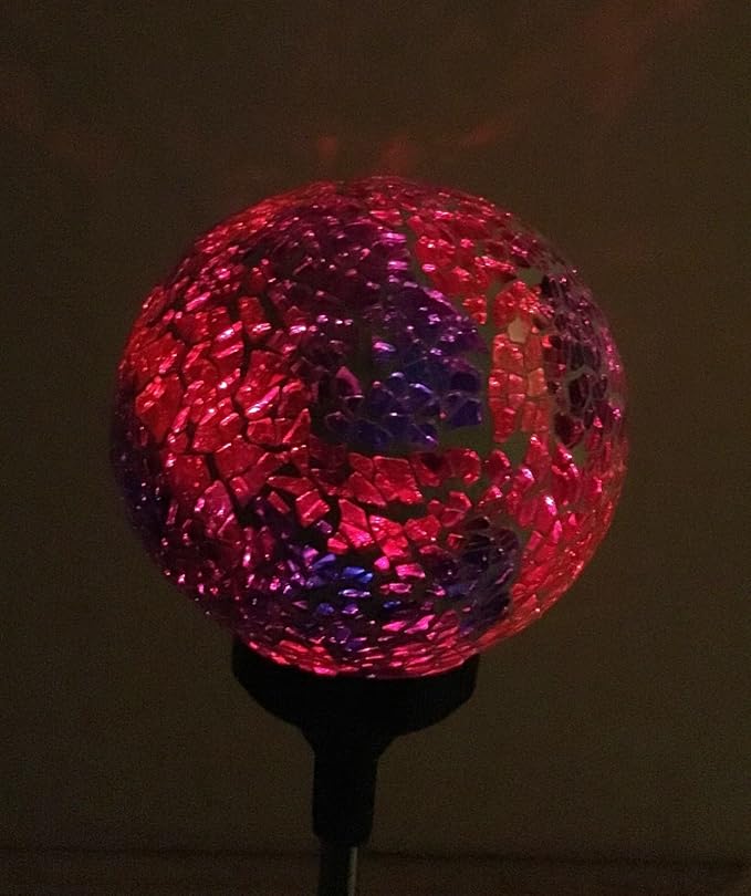 Colorful Ball Solar Lights (#Whitem003R), Solar Power Multi-Color Color Changing LED Mosaic Crackle Glass Ball Decorative Garden Yard Light Stake Lamp
