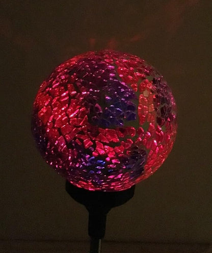Colorful Ball Solar Lights (#Whitem003R), Solar Power Multi-Color Color Changing LED Mosaic Crackle Glass Ball Decorative Garden Yard Light Stake Lamp
