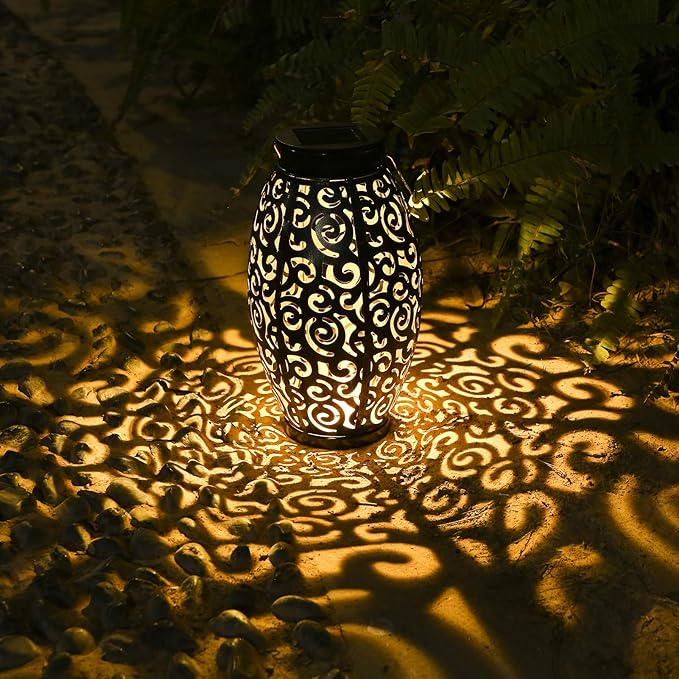 2 Pack Metal Hanging Solar Lanterns - Outdoor Solar Powered Lanterns with Handle, Waterproof, Decorative Garden Lights for Patio, Yard, Pathway, Walkway, Porch