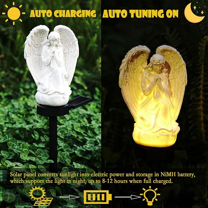SmilingTown Solar Garden Lights Resin Warm White LED Figure Waterproof Decorations with Stake for Outdoor Yard Pathway Outside Patio Lawn Decor 2 Pack (Angle)