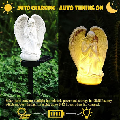 SmilingTown Solar Garden Lights Resin Warm White LED Figure Waterproof Decorations with Stake for Outdoor Yard Pathway Outside Patio Lawn Decor 2 Pack (Angle)